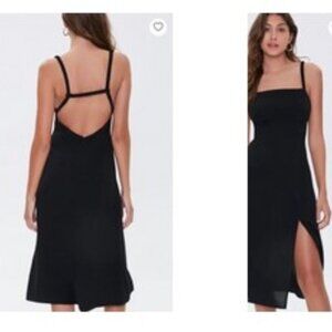 Forever 21 Black Midi Dress Women Cut Out High Side Slit Open back elastic flowy